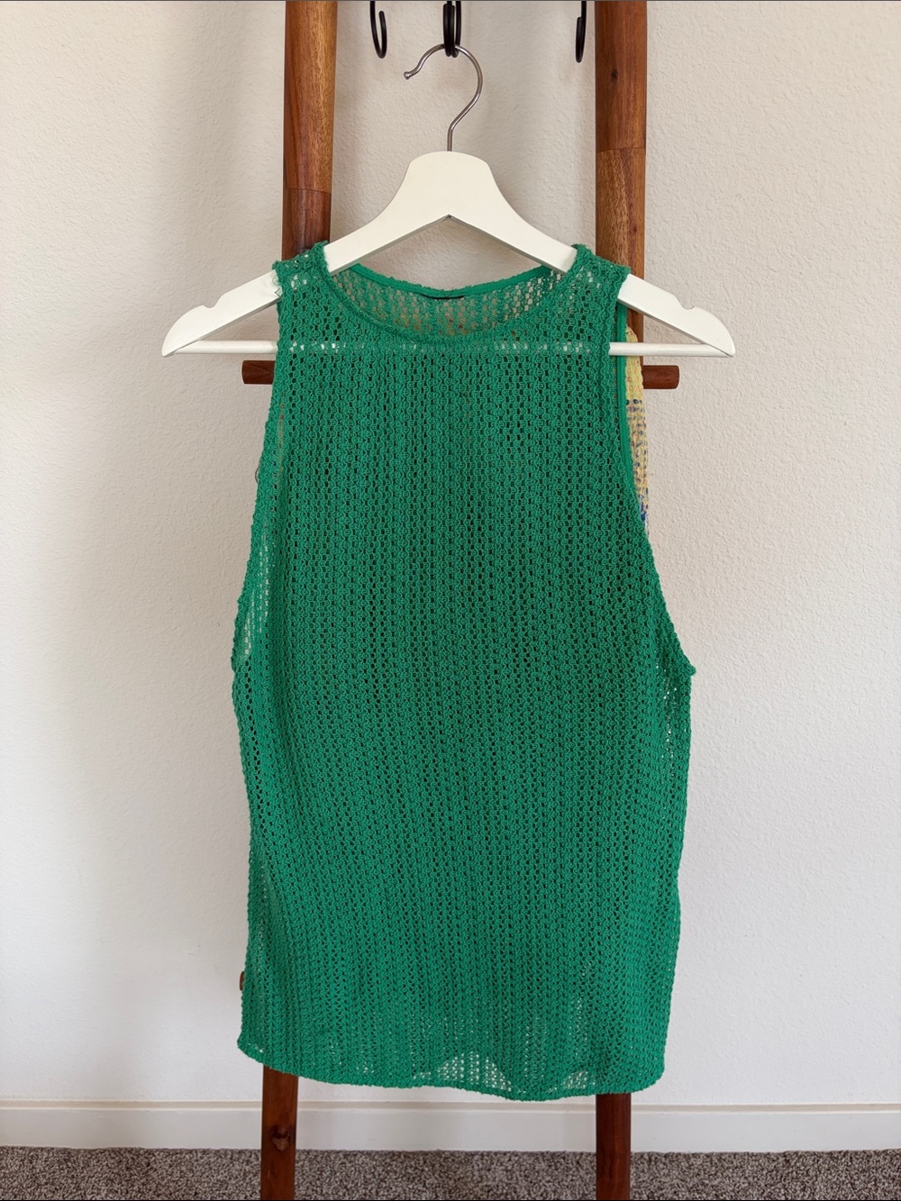 H&M Bright Green Open-Knit Mesh Sleeveless Top